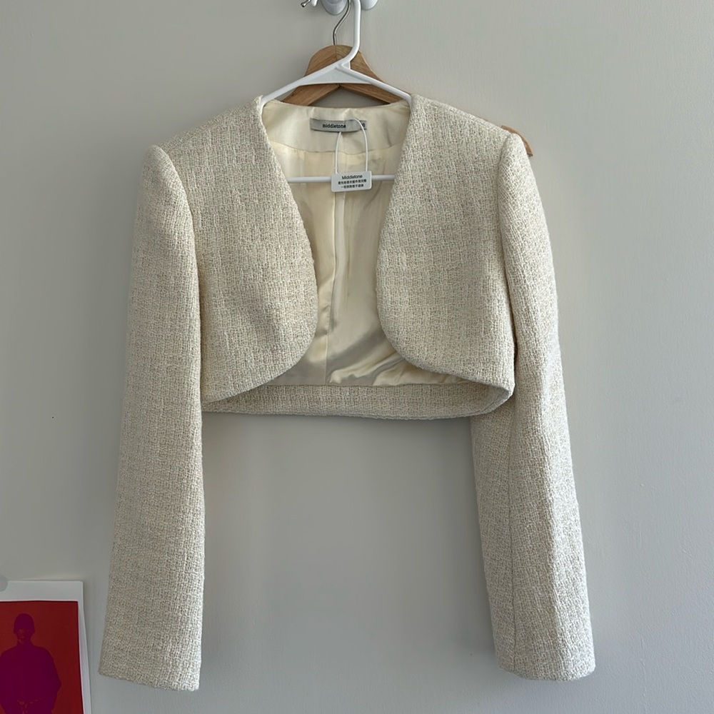 NWT Bridal Cropped Tweed Jacket Ivory